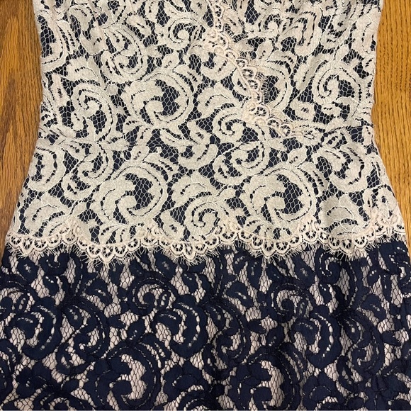 Tadashi Shoji Dark Navy & Ivory Lace 3/4 Sleeve Gown - Picture 10 of 16